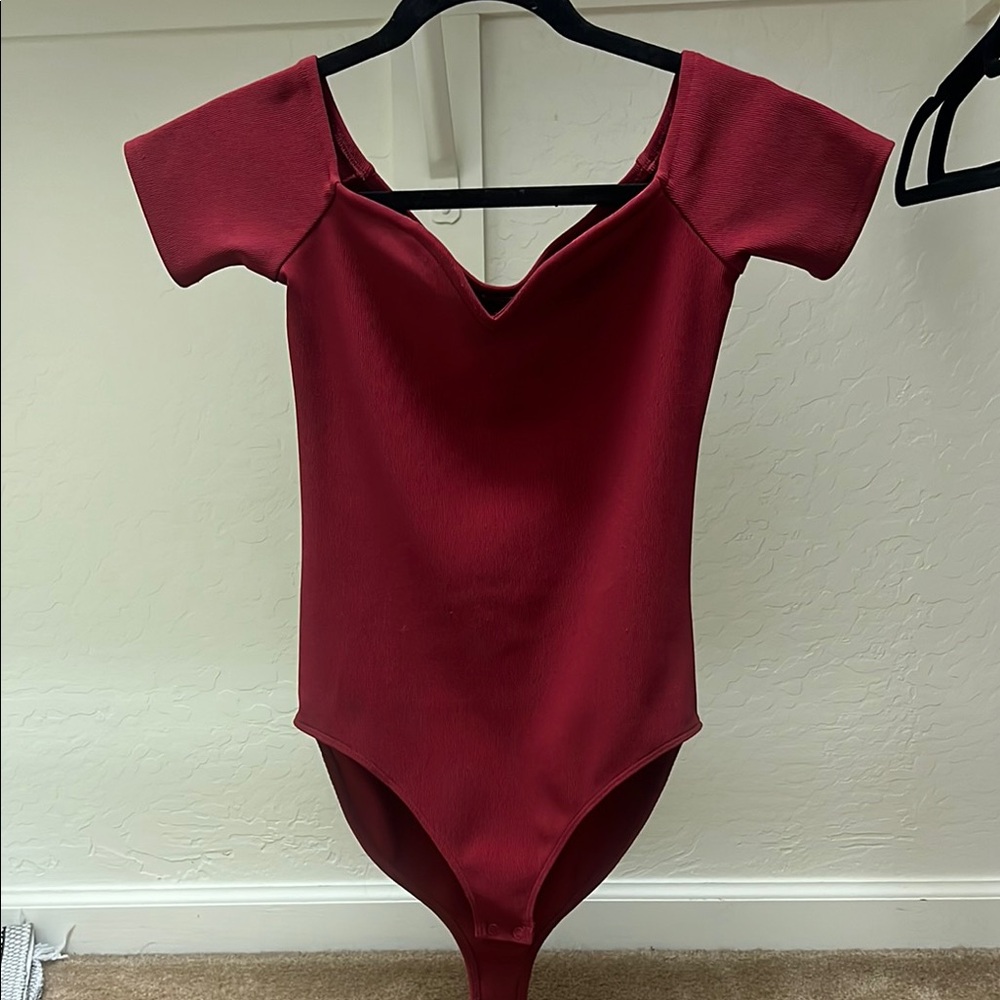 Red Cap Sleeve Bodysuit with Sweetheart Neckline